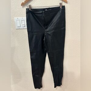 Zara Pants Womens Medium Black Faux Leather Skinny Leg Moto High Waist